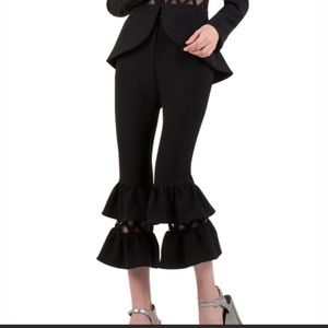Anne Fontaine Cropped Black Trousers With Double Ruffles Pants Size 44
